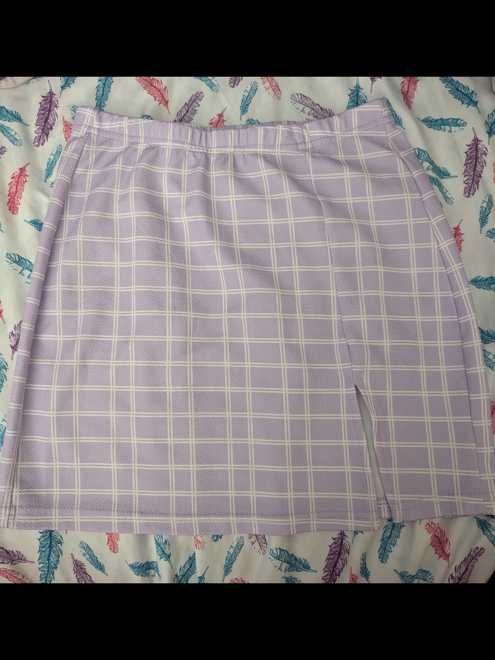 SHEIN Lavender Plaid Mini Skirt with Front Slit